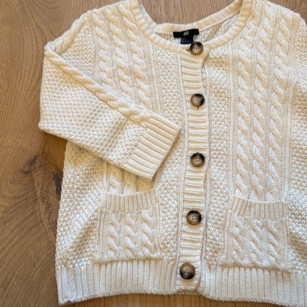 Cream Cable Knit Cardigan Small Chunky Button Front Cozy Fall Sweater